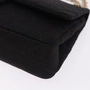 CHANEL Matelasse Double Flap Chain Shoulder Bag Cotton Black Gold Tone CC Auth 194097-11