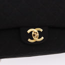 CHANEL Matelasse Double Flap Chain Shoulder Bag Cotton Black Gold Tone CC Auth 194097-14