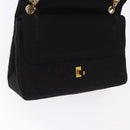 CHANEL Matelasse Double Flap Chain Shoulder Bag Cotton Black Gold Tone CC Auth 194097-17