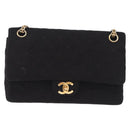 CHANEL Matelasse Double Flap Chain Shoulder Bag Cotton Black Gold Tone CC Auth 194097-2