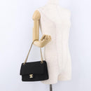 CHANEL Matelasse Double Flap Chain Shoulder Bag Cotton Black Gold Tone CC Auth 194097-25