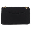 CHANEL Matelasse Double Flap Chain Shoulder Bag Cotton Black Gold Tone CC Auth 194097-3