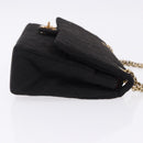 CHANEL Matelasse Double Flap Chain Shoulder Bag Cotton Black Gold Tone CC Auth 194097-4