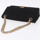 CHANEL Matelasse Double Flap Chain Shoulder Bag Cotton Black Gold Tone CC Auth 194097-6