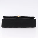 CHANEL Matelasse Double Flap Chain Shoulder Bag Cotton Black Gold Tone CC Auth 194097-9