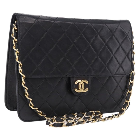 CHANEL Matelasse 23 Chain Shoulder Bag Lamb Skin Black Gold Tone CC Auth 194101V