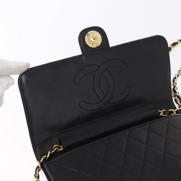 CHANEL Matelasse 23 Chain Shoulder Bag Lamb Skin Black Gold Tone CC Auth 194101V