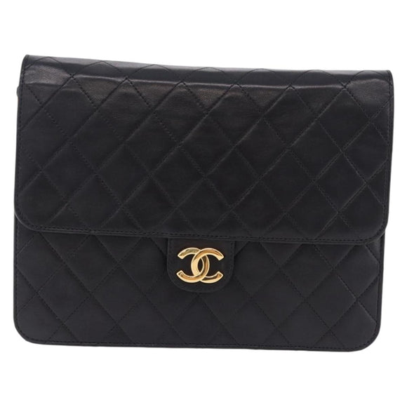 CHANEL Matelasse 23 Chain Shoulder Bag Lamb Skin Black Gold Tone CC Auth 194101V