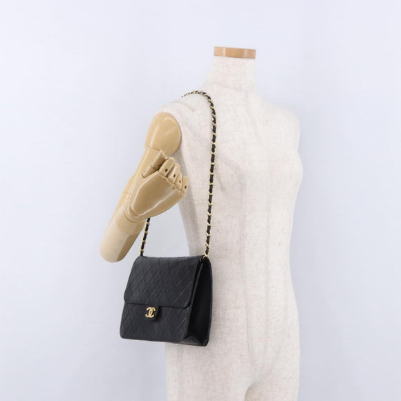 CHANEL Matelasse 23 Chain Shoulder Bag Lamb Skin Black Gold Tone CC Auth 194101V