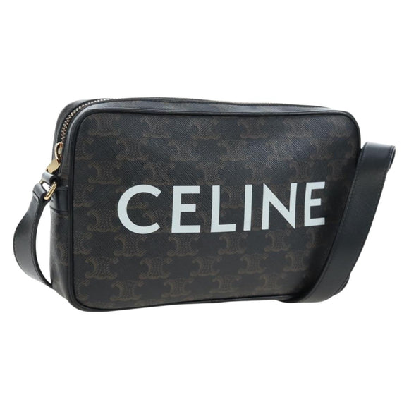 CELINE Triomphe Shoulder Bag PVC Leather Black Gold Tone Auth 194102M