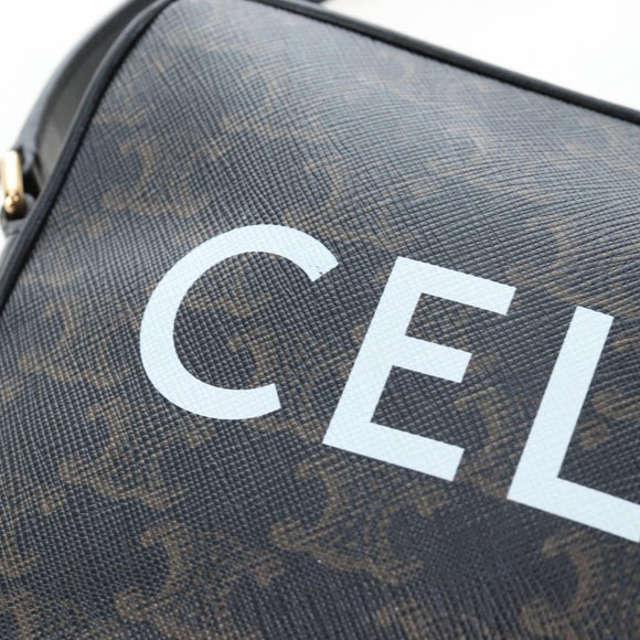 CELINE Triomphe Shoulder Bag PVC Leather Black Gold Tone Auth 194102M