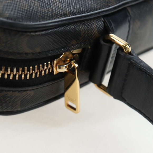 CELINE Triomphe Shoulder Bag PVC Leather Black Gold Tone Auth 194102M