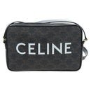 CELINE Triomphe Shoulder Bag PVC Leather Black Gold Tone Auth 194102M-13