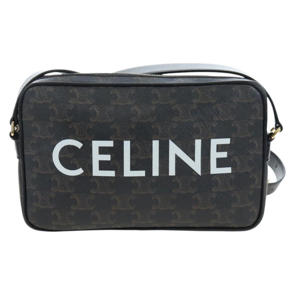 CELINE Triomphe Shoulder Bag PVC Leather Black Gold Tone Auth 194102M