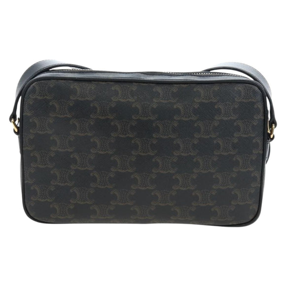 CELINE Triomphe Shoulder Bag PVC Leather Black Gold Tone Auth 194102M