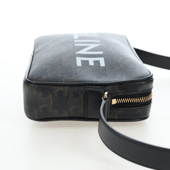 CELINE Triomphe Shoulder Bag PVC Leather Black Gold Tone Auth 194102M