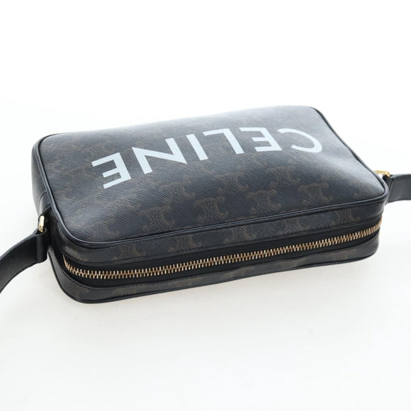 CELINE Triomphe Shoulder Bag PVC Leather Black Gold Tone Auth 194102M