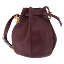 CARTIER Must Line Shoulder Bag Leather Bordeaux Gold Auth 194109A-1