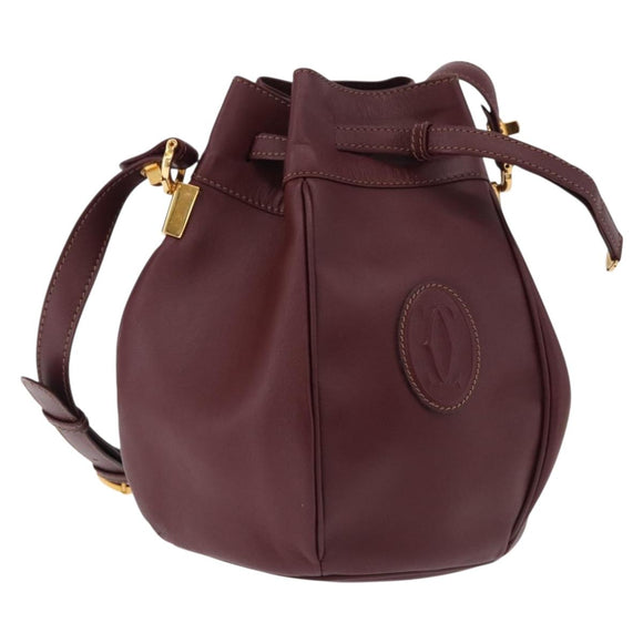 CARTIER Must Line Shoulder Bag Leather Bordeaux Gold Auth 194109A
