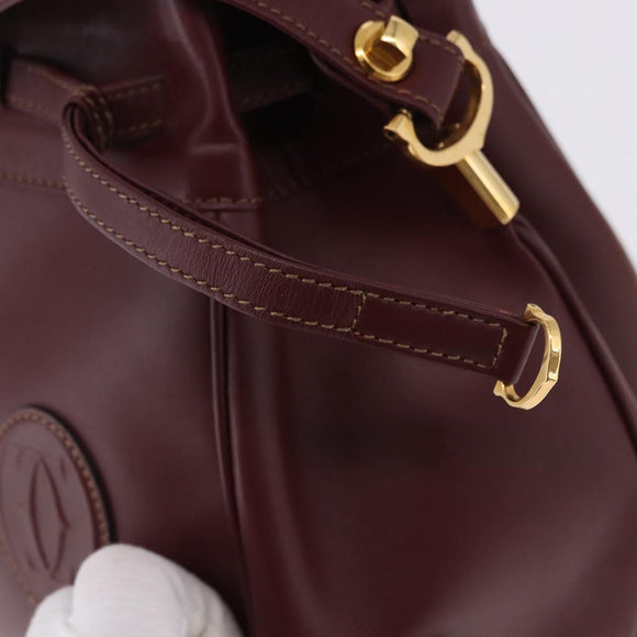 CARTIER Must Line Shoulder Bag Leather Bordeaux Gold Auth 194109A
