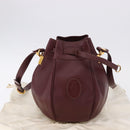 CARTIER Must Line Shoulder Bag Leather Bordeaux Gold Auth 194109A-21