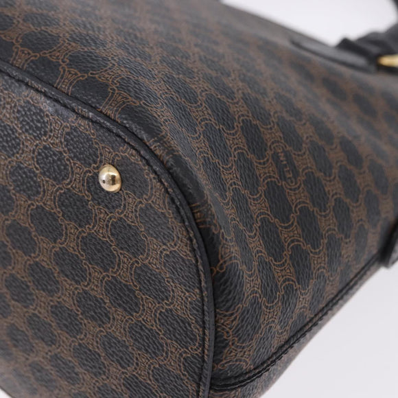CELINE Macadam Canvas Hand Bag PVC Leather Black Gold Auth 194111V