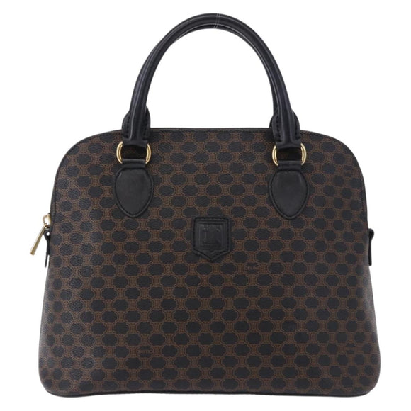 CELINE Macadam Canvas Hand Bag PVC Leather Black Gold Auth 194111V