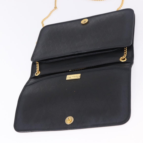 Christian Dior Chain Shoulder Bag Leather Black Gold Auth 194112A