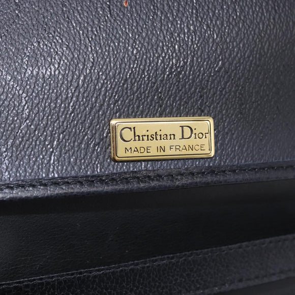 Christian Dior Chain Shoulder Bag Leather Black Gold Auth 194112A
