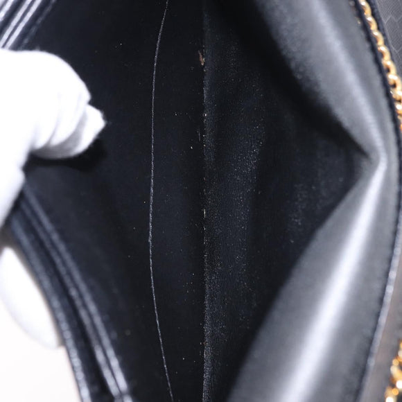 Christian Dior Chain Shoulder Bag Leather Black Gold Auth 194112A