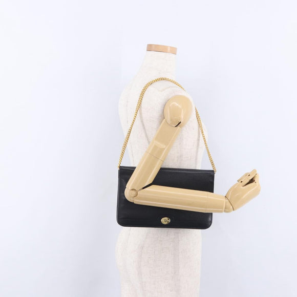 Christian Dior Chain Shoulder Bag Leather Black Gold Auth 194112A