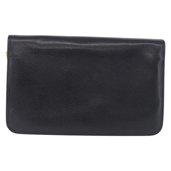 Christian Dior Chain Shoulder Bag Leather Black Gold Auth 194112A