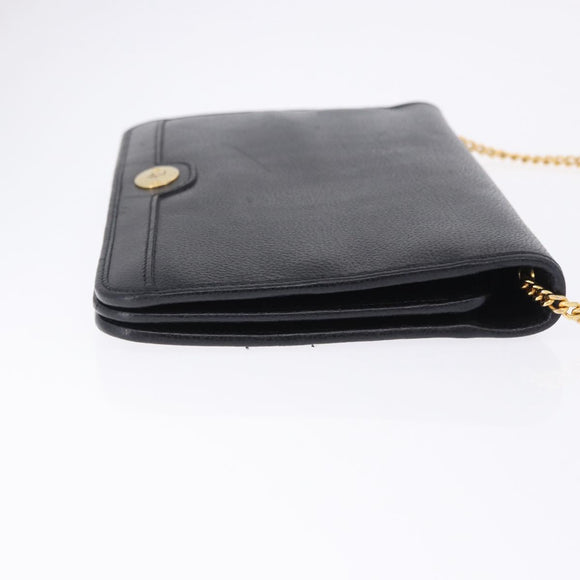 Christian Dior Chain Shoulder Bag Leather Black Gold Auth 194112A