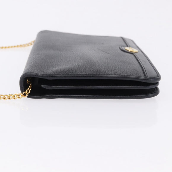 Christian Dior Chain Shoulder Bag Leather Black Gold Auth 194112A