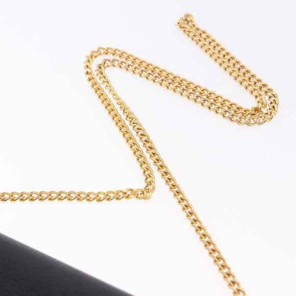Christian Dior Chain Shoulder Bag Leather Black Gold Auth 194112A