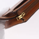 LOEWE Clutch Bag Leather Brown Gold Tone Auth 194113-13