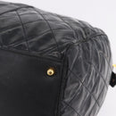 CHANEL Bicolore Boston Bag Patent Black Gold Tone CC Auth 194114-11