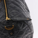 CHANEL Bicolore Boston Bag Patent Black Gold Tone CC Auth 194114-14