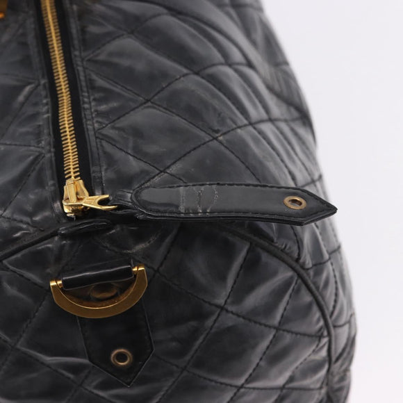 CHANEL Bicolore Boston Bag Patent Black Gold Tone CC Auth 194114