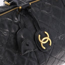 CHANEL Bicolore Boston Bag Patent Black Gold Tone CC Auth 194114-15