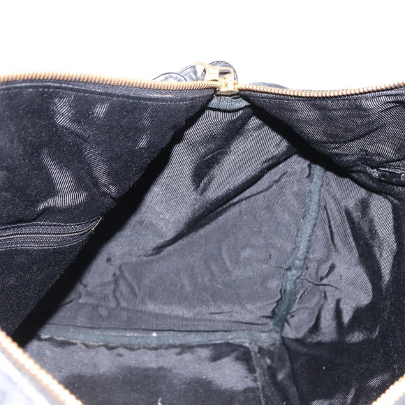 CHANEL Bicolore Boston Bag Patent Black Gold Tone CC Auth 194114