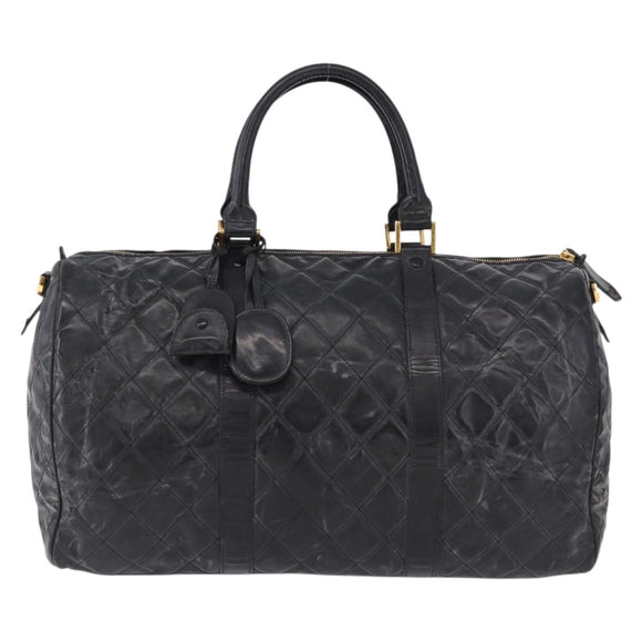 CHANEL Bicolore Boston Bag Patent Black Gold Tone CC Auth 194114