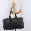 CHANEL Bicolore Boston Bag Patent Black Gold Tone CC Auth 194114-24