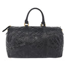 CHANEL Bicolore Boston Bag Patent Black Gold Tone CC Auth 194114-3