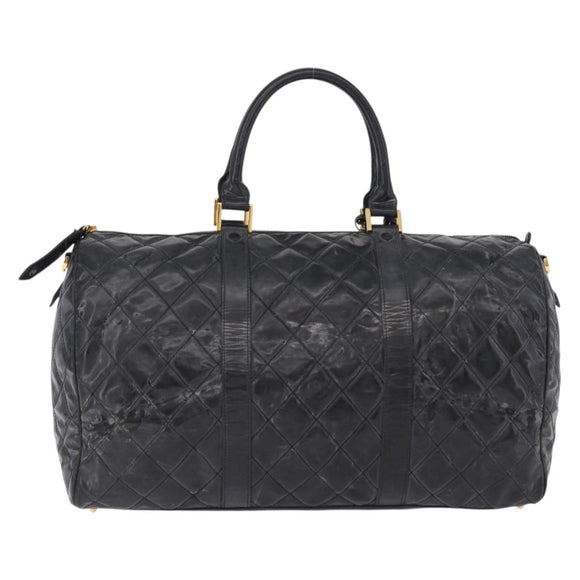 CHANEL Bicolore Boston Bag Patent Black Gold Tone CC Auth 194114