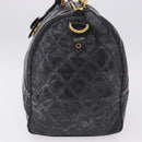 CHANEL Bicolore Boston Bag Patent Black Gold Tone CC Auth 194114-4