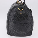 CHANEL Bicolore Boston Bag Patent Black Gold Tone CC Auth 194114-5