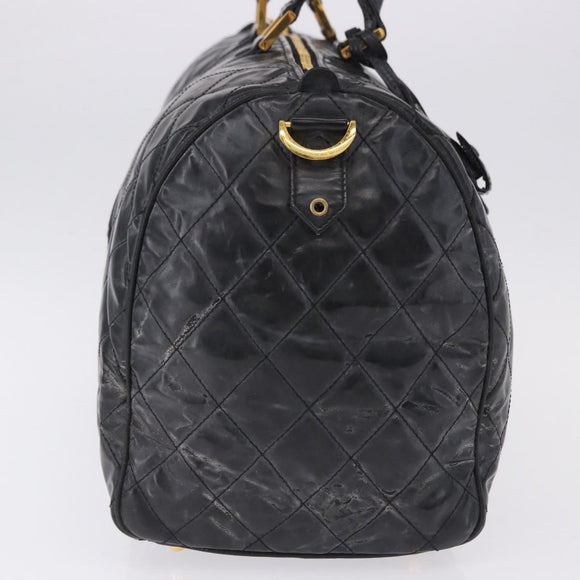 CHANEL Bicolore Boston Bag Patent Black Gold Tone CC Auth 194114