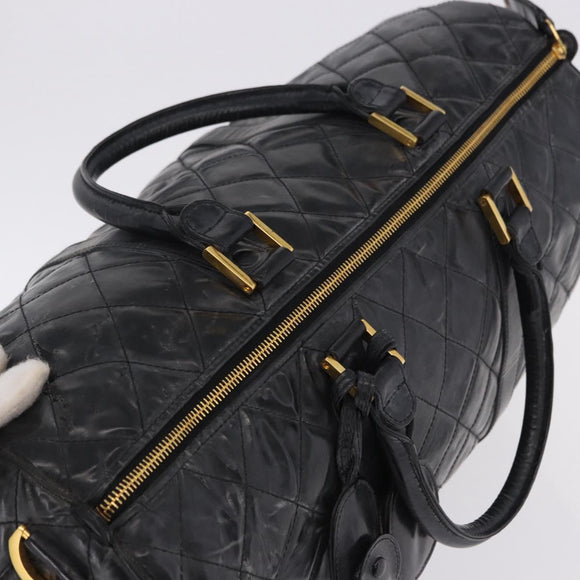 CHANEL Bicolore Boston Bag Patent Black Gold Tone CC Auth 194114