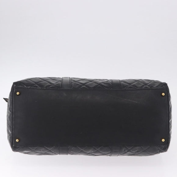 CHANEL Bicolore Boston Bag Patent Black Gold Tone CC Auth 194114